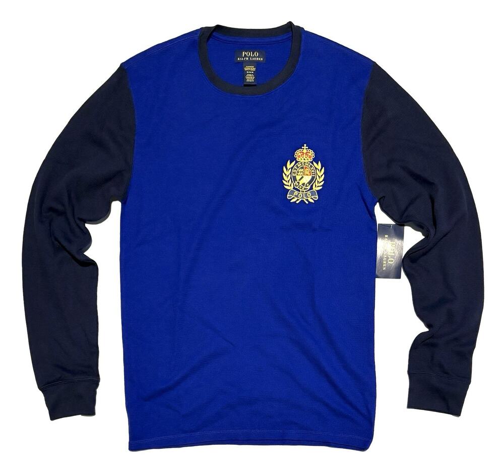 Polo Ralph Lauren Mens Sz M Waffle Knit Thermal Pajama Shirt Top Royal Navy Med